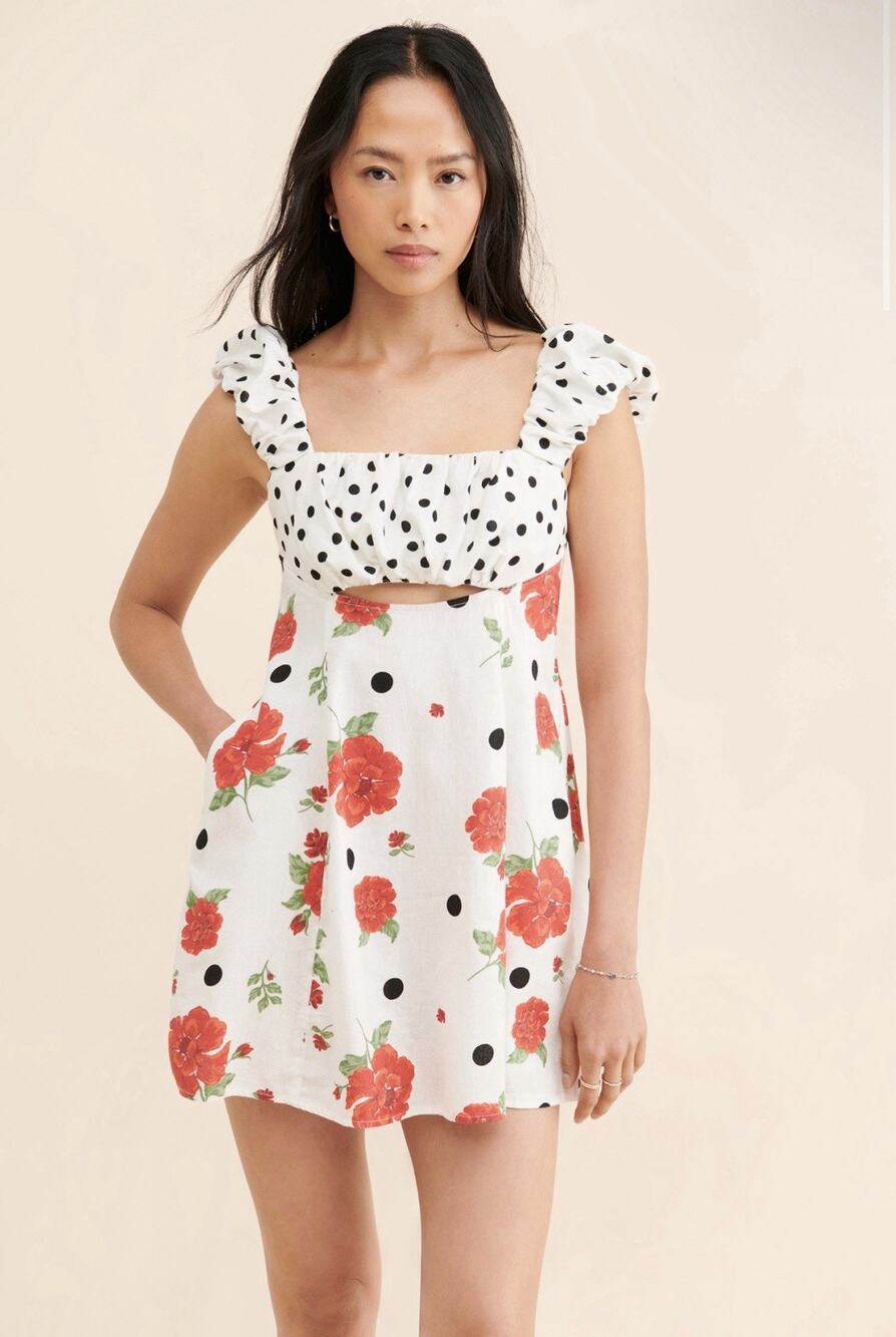 Free People Printed Bom Bom Mini Dress Size Medium